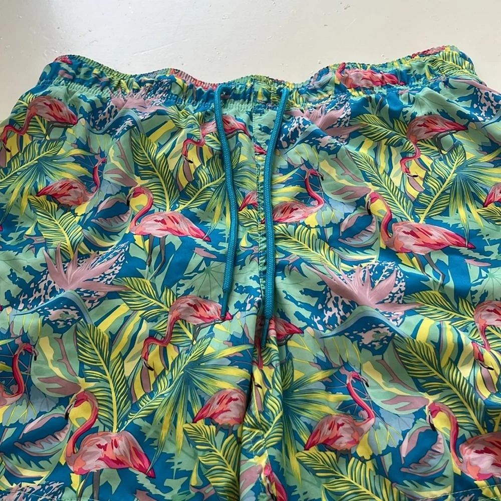 George Medium Multicolor Tropical Flamingo Elastic Waist Board Shorts/Swim Trunk